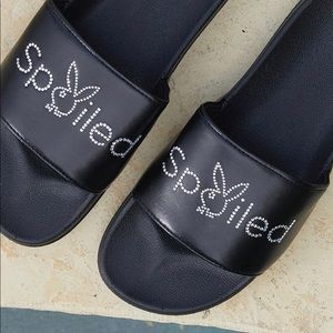 RARE NWT Playboy By PacSun Women's Black Spoiled Slide Sandals Black